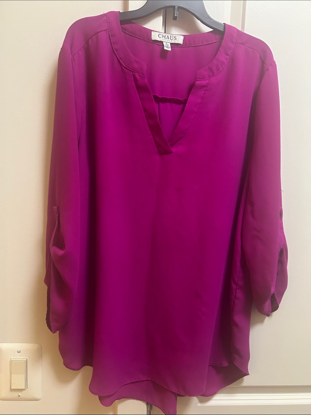 Chaus Women's Fuchsia Split V-Neck Tunic L